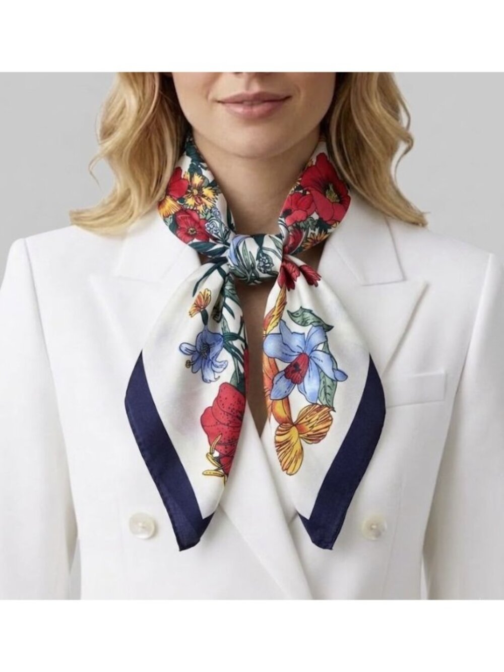❤️Luxury Elegant Bandana Square Silky Scarf Floral Red White Soft headband hijab